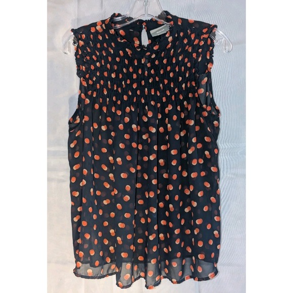 Maeve Tops - Anthropologie Maeve | Derby Polka Dot Sleeveless Sheer‎ Blouse Navy US Sz12